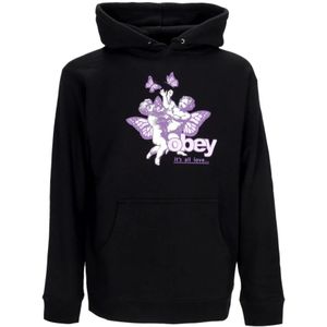 Obey, Sweatshirts & Hoodies, Dames, Zwart, M, Cherubs Love Basic Hooded Fleece Zwart