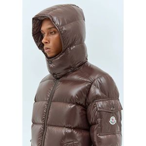 Moncler, Jassen, Heren, Bruin, L, Gewatteerde korte donsjas met capuchon