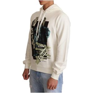 Dolce & Gabbana, Sweatshirts & Hoodies, Heren, Wit, L, Katoen, Witte King Ceasar Katoenen Hoodie