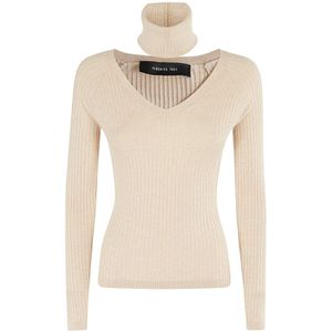 Federica Tosi, Truien, Dames, Beige, XS, Cut Out V-hals Top