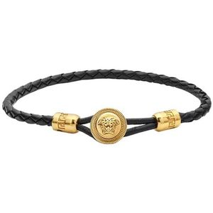 Versace, Zwart Leren Armband met Medusa Detail Zwart, Heren, Maat:M