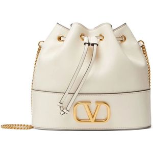 Valentino Garavani, Tassen, Dames, Wit, ONE Size, Leer, Ivory White Nappa Leather VLogo Tas