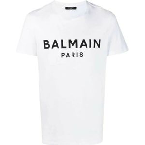 Balmain, Tops, Heren, Wit, L, Katoen, Eco-ontworpen T-shirt met logo print