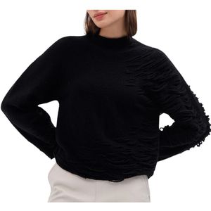 Liviana Conti, Zwarte Float Stitch Coltrui met Dolman Mouwen Zwart, Dames, Maat:S