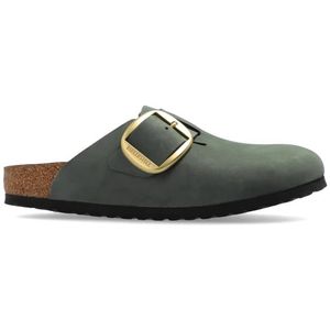 Birkenstock, Schoenen, Dames, Groen, 35 EU, Leer, Boston Big Buckle Slippers