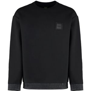 Hugo Boss, Sweatshirts & Hoodies, Heren, Zwart, XL, Katoen, Geribbelde crew-neck sweatshirt met sleutelhanger bedel