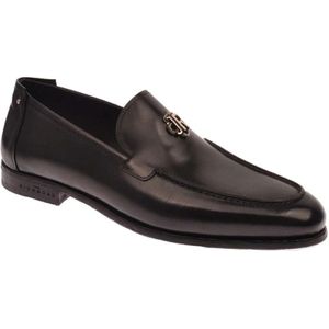 John Richmond, Schoenen, Heren, Zwart, 41 EU, Leer, Metalen Logo Loafer Lage Hak Brede Band