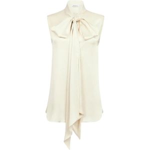 Nina Ricci, Tops, Dames, Beige, S, Champagne Mouwloze Strik Shirt