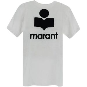 Isabel Marant Étoile, Tops, Dames, Wit, M, Linnen, Linnen Logo T-Shirt