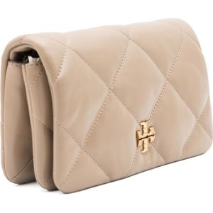 Tory Burch, Tassen, Dames, Beige, ONE Size, Beige Leren Mini Tas met Goudkleurige Hardware