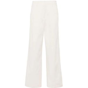 Forte Forte, Broeken, Dames, Beige, L, Katoen, Ivoor Katoen Twill Broek Rechte Pijp