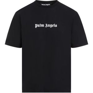 Palm Angels, Tops, Heren, Zwart, L, Katoen, Zwart Logo Katoenen T-shirt