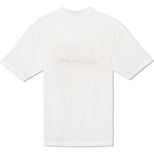 Balenciaga, Tops, Heren, Wit, S, Katoen, T-shirt met logo-print