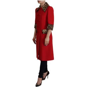 Dolce & Gabbana, Mantels, Dames, Rood, 2Xs, Katoen, Elegante rode luipaard trenchcoat