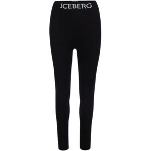 Iceberg, Broeken, Dames, Zwart, M, Nylon, Logo Leggings, Naadloze Stretchstof