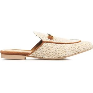 Gio+, Raffia Muiltjes met Contrasterende Inzetstukken Beige, Dames, Maat:38 EU