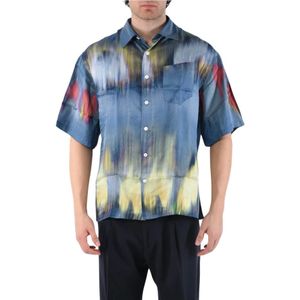 Costumein, Gestreepte Viscose Overhemd Voorkant Knoop Blauw, Heren, Maat:XL