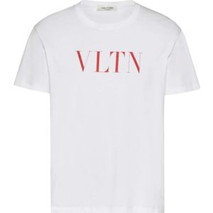 Valentino Garavani, Tops, Heren, Wit, L, Katoen, Witte Vltn T-shirt met rode print