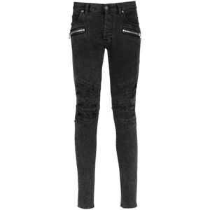 Balmain, Jeans, Heren, Zwart, W37, Vervaagde imitatieleren slim jeans