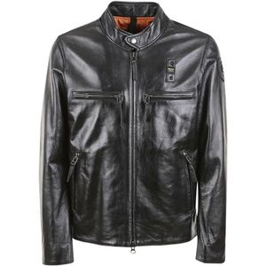 Blauer, Zwarte Biker Leren Jassen Zwart, Heren, Maat:M