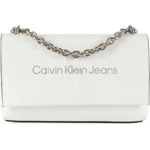 Calvin Klein Jeans, Tassen, Dames, Beige, ONE Size, Leer, Schoudertas van imitatieleer met reliëflogo