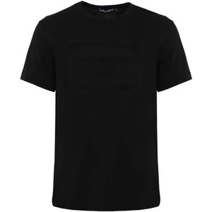 Dolce & Gabbana, Tops, Heren, Zwart, XL, Heren Embossed Logo T-Shirt Zwart