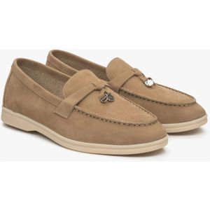 Estro, Schoenen, Dames, Beige, 37 EU, Leer, Dames Beige Kwast Loafers gemaakt van Nubuck Er 00114687