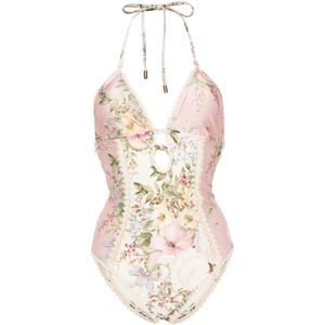 Zimmermann, Badkleding, Dames, Veelkleurig, M, Bloemen Gehaakte Halternek Badpak