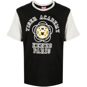 Kenzo, Tops, Heren, Zwart, M, Katoen, Logo-Print Kleurblok T-Shirt
