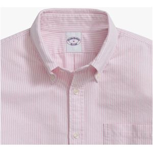 Brooks Brothers, Overhemden, Heren, Roze, S, Katoen, Gestreept Regular Fit Oxford Cloth Vrijdag Sportoverhemd met Polo Button Down-kraag