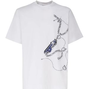 Burberry, Tops, Heren, Wit, L, Katoen, Witte Katoenen T-shirt met Ronde Kraag
