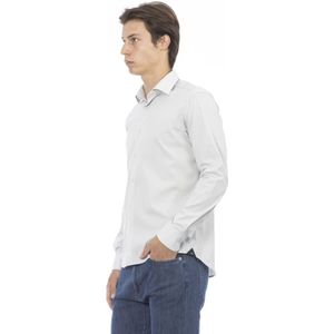 Baldinini, Overhemden, Heren, Grijs, L, Slim Herenshirt met Italiaanse Kraag