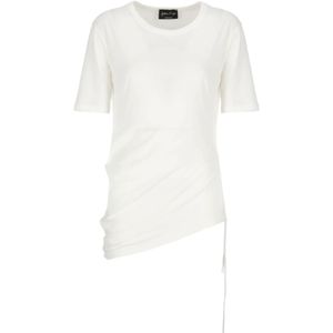 Andrea Ya’aqov, Tops, Dames, Wit, M, Katoen, Witte Katoenen T-shirt met Asymmetrische Zoom