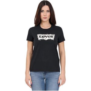 Levi's, Dames T-shirt met bloemenlogo print Zwart, Dames, Maat:XS