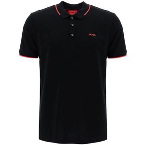 Hugo Boss, Tops, Heren, Zwart, L, Katoen, Polo Shirt met Contrasterende Kraag