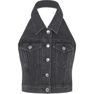 Alexander Wang, Tops, Dames, Grijs, M, Denim, Denim Halter Top