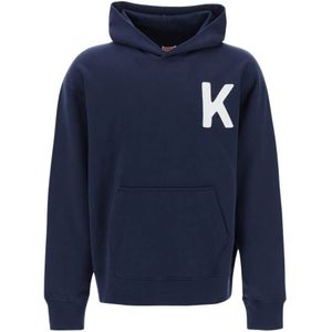 Kenzo, Sweatshirts & Hoodies, Heren, Blauw, M, Katoen, Tiger Motif Hoodie Sweatshirt