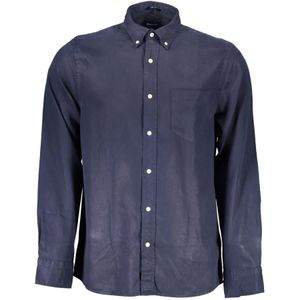 Gant, Blauwe Lyocell Overhemd met Lange Mouwen Blauw, Heren, Maat:M
