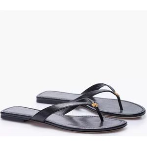 Tory Burch, Zwarte Leren Flip Flops Zwart, Dames, Maat:37 EU