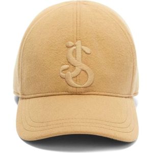 Jil Sander, Logo-geborduurde kasjmier baseballpet Beige, Dames, Maat:S