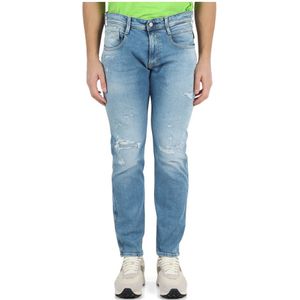 Replay, Jeans, Heren, Blauw, W32 L32, Katoen, Biopack: Slim-fit jeans met vijf zakken en vintage effect