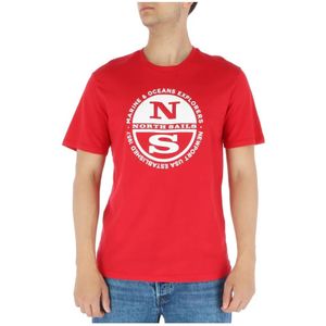 North Sails, Rode Print T-shirt met Korte Mouwen Rood, Heren, Maat:M