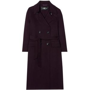 Luisa Cerano, Mantels, Dames, Rood, L, Wol, Gebonden wol-kasjmier trenchcoat