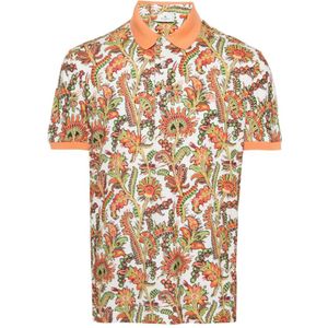 Etro, Polo Shirt met Bloemenprint Oranje, Heren, Maat:S