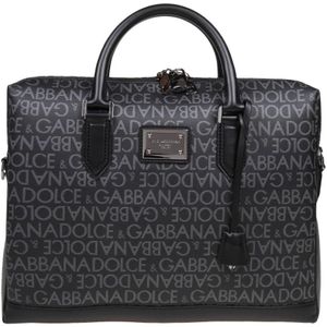 Dolce & Gabbana, Tassen, Heren, Zwart, ONE Size, Katoen, Zwarte/Grijze Schoudertas