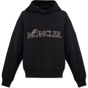 Moncler, Sweatshirts & Hoodies, Heren, Zwart, L, Katoen, Hoodie met logo