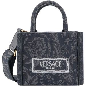 Versace, Tassen, Dames, Zwart, ONE Size, Katoen, Barocco Jacquard Handtas Vintage Stijl