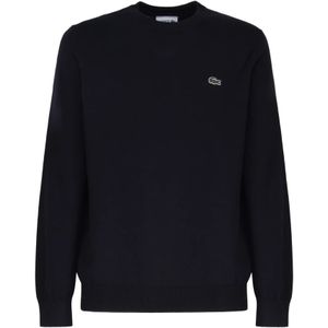 Lacoste, Sweatshirts & Hoodies, Heren, Blauw, S, Katoen, Blauwe Crew Neck Sweater met Iconisch Logo