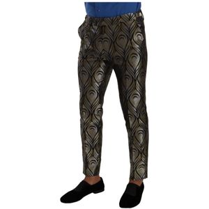 Dolce & Gabbana, Broeken, Heren, Grijs, M, Polyester, Zilver Goud Jacquard Herenbroek