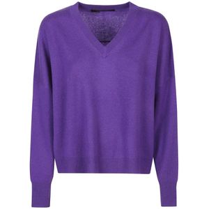 360Cashmere, Amethyst High Low Boxy V Neck Sweater Paars, Dames, Maat:S